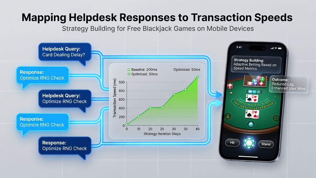 Mobile device displaying free blackjack game interface with transaction speed indicators and helpdesk chat overlay