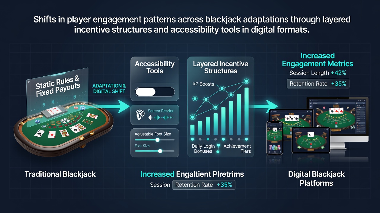 Digital blackjack interfaces showing layered bonus structures and mobile accessibility features in action