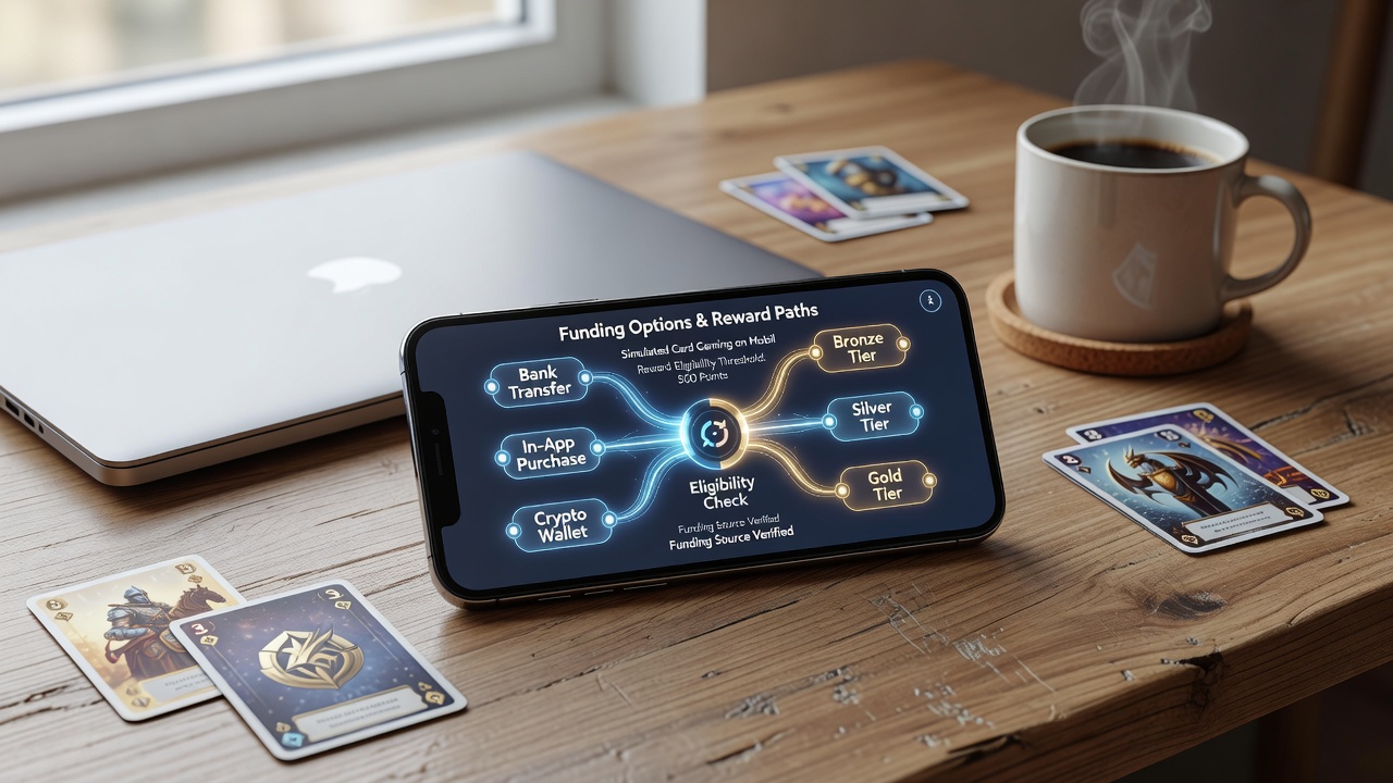 Close-up view of mobile payment screen linked to card game reward dashboard